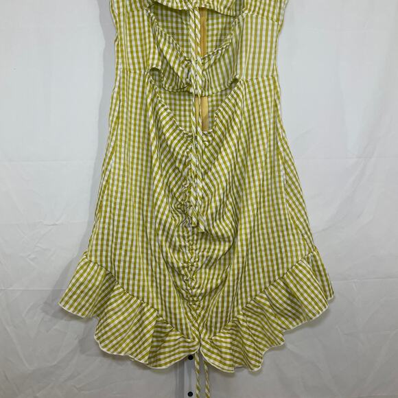 NWT Pretty Little Thing Gingham Cutout Ruched Dress - Size 12 - Chartreuse - Picture 3 of 6